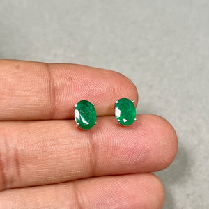 Natural Emerald Stud Earrings Platinum | 8x6mm Oval Emerald AA 1.82–2.55 Ct | Green Emerald Earrings Fine Jewelry Gift