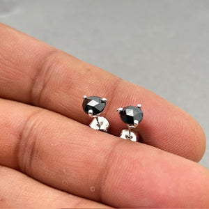 3/4 Ct Black Diamond Men’s Stud Earring in 14K White Gold – Round Rose Cut Solitaire, 0.70-0.79 Ct AAA Quality