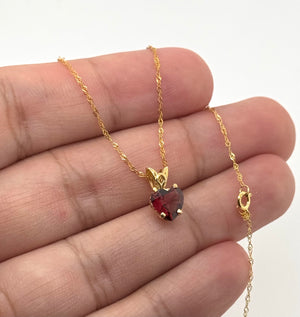 7 mm Natural Garnet Heart Pendant | 14K Yellow Gold AAA Heart Solitaire Necklace Gift for Her