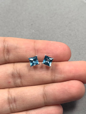 Swiss Blue Topaz Stud Earrings 14K Yellow Gold | Princess Cut AAA Blue Topaz Earrings 2.43–2.70 Ct | Genuine Blue Topaz Jewelry Gift for Her