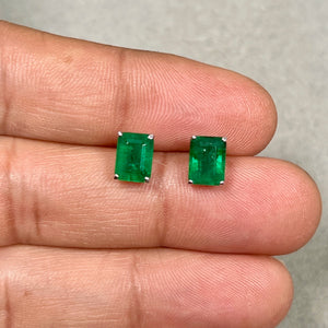 natural emerald stud earrings 14k white gold emerald cut