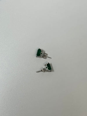 Natural Emerald Stud Earrings 18K White Gold – 8x6mm Emerald Cut AA Grade – Scroll Design – 2.75-3.47 CT – May Birthstone Jewelry