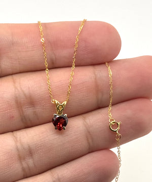 6 mm Natural Garnet Heart Pendant | 14K Yellow Gold AAA Heart Solitaire Necklace Gift for Her