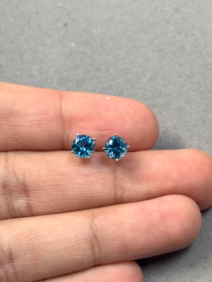 Swiss Blue Topaz stud earrings in 14K white gold