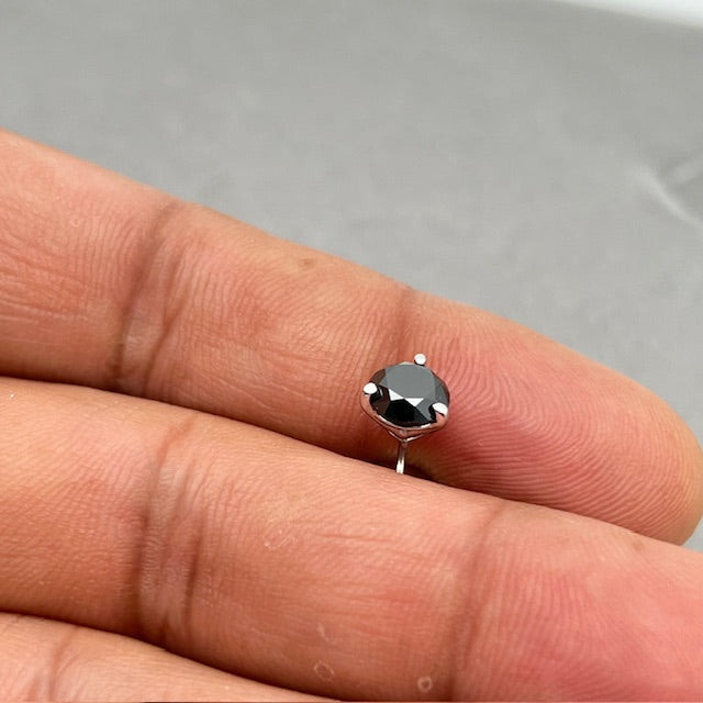 1 Ct Black Diamond Men’s Stud Earring 14K White Gold | EGL USA Certified Round Solitaire 0.95-1.15 Ct AAA Quality 3 Prong Setting