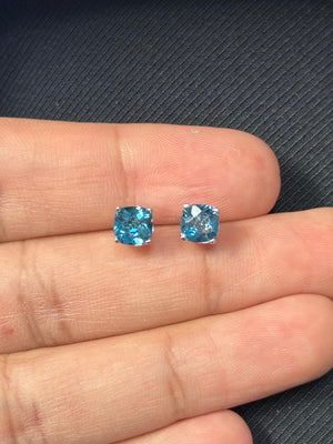 Swiss Blue Topaz stud earrings in 14K white gold