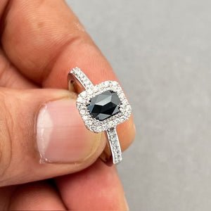 Black Diamond Emerald Cut Ring 7x5mm | 0.50 Ct GH SI1 Diamond Solitaire Ring for Men or Women, 14K Gold Statement Jewelry