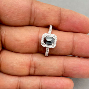 Black Diamond Emerald Cut Ring 7x5mm | 0.50 Ct GH SI1 Diamond Solitaire Ring for Men or Women, 14K Gold Statement Jewelry
