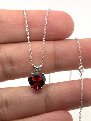 9mm Natural Garnet Heart Pendant | 14K White Gold AAA Heart Solitaire Necklace