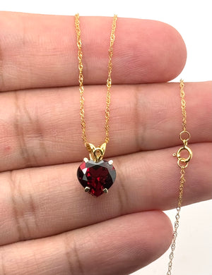 9mm Natural Garnet Heart Pendant | 14K Yellow Gold AAA Heart Solitaire Necklace Gift for Her