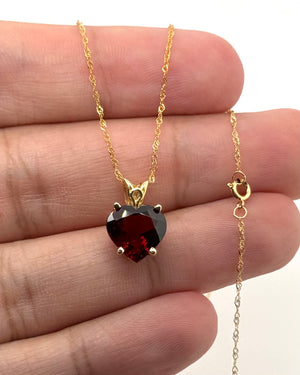 10 mm Natural Garnet Heart Pendant | 14K Yellow Gold AAA Heart Solitaire Necklace Gift for Her