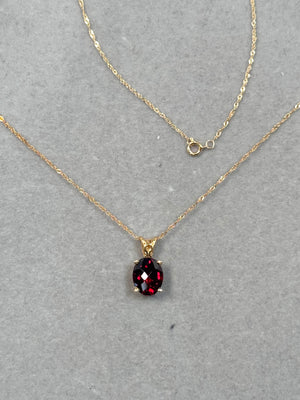 Oval Red Garnet Scroll Pendant in 14K Yellow Gold for women with 18 Inch Singapore Chain 2.90–3.90 Cts