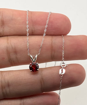 6 mm Natural Garnet Pendant | Platinum AAA Round Solitaire Necklace Gift for Her