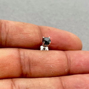 1/2 Ct Round Black Diamond Men’s Stud Earring in 18K White Gold, Solitaire 4 Prong Black Diamond Earring, 0.48-0.60 Ct Single Earring