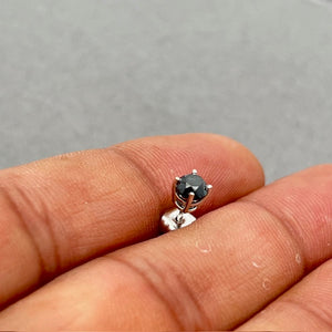 1/2 Ct Round Black Diamond Men’s Stud Earring in 18K White Gold, Solitaire 4 Prong Black Diamond Earring, 0.48-0.60 Ct Single Earring