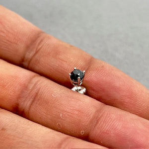 1/2 Ct Round Black Diamond Men’s Stud Earring in 18K White Gold, Solitaire 4 Prong Black Diamond Earring, 0.48-0.60 Ct Single Earring
