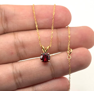 6.5 mm Natural Garnet Pendant | 14K Yellow Gold AAA Round Solitaire Necklace Gift for Her