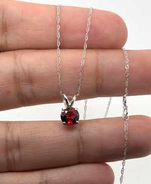 6.5 mm Natural Garnet Pendant | Platinum AAA Round Solitaire Necklace Gift for Her