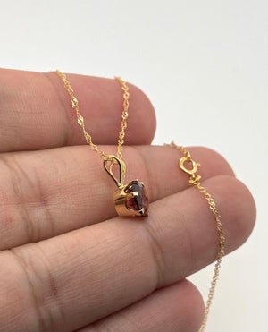 6.5 mm Natural Garnet Pendant | 18K Yellow Gold AAA Round Solitaire Necklace Gift for Her