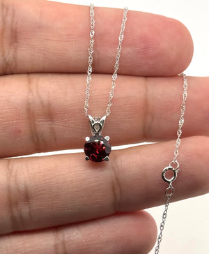 6.5 mm Natural Garnet Pendant | 14K White Gold AAA Round Solitaire Necklace Gift for Her