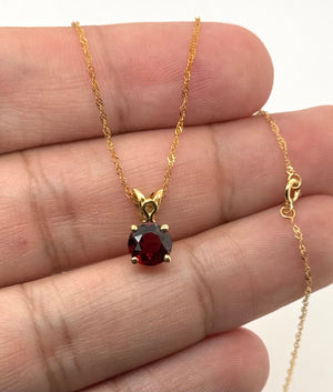 6.5 mm Natural Garnet Pendant | 14K Yellow Gold AAA Round Solitaire Necklace Gift for Her