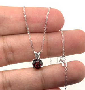 6.5 mm Natural Garnet Pendant | Platinum AAA Round Solitaire Necklace Gift for Her