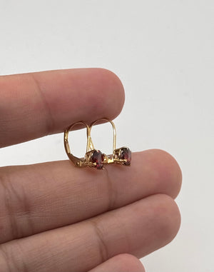 4 mm Natural Garnet Leverback Earrings | 14K Yellow Gold AAA Round Gemstone Earrings Gift for Her