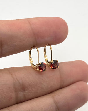 5 mm Natural Garnet Lever back Earrings | 14K Yellow Gold AAA Round Gemstone Earrings Gift for Her