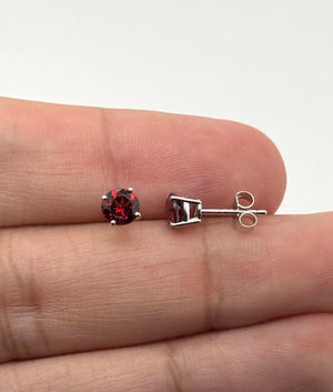 5mm Natural Garnet Stud Earrings | 14K White Gold AAA Round Gemstone Earrings Gift for Her