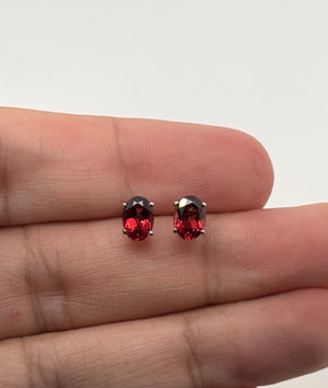 7x5 mm Natural Garnet Stud Earrings | 14K White Gold AAA Oval Gemstone Earrings Gift for Her