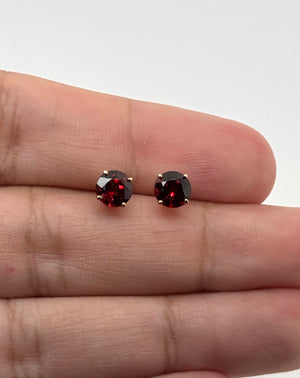 6 mm Natural Garnet Stud Earrings | 14K Yellow Gold AAA Round Gemstone Earrings
