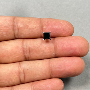 1.5 Ct EGL AAA Princess Black Diamond Men’s Single Stud Earrings in 14K Blackened White Gold, Solitaire Diamond Earrings, Push Back