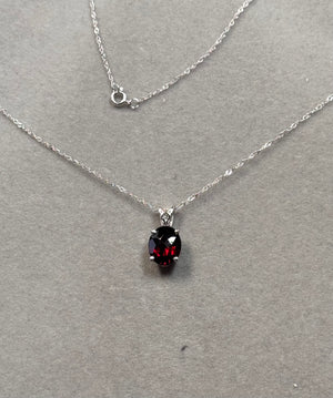Oval Cut Red Garnet Scroll Pendant 2.90–3.90 Cts AAA Natural Gemstone in 14K White Gold with 18 Inch Singapore Chain Women