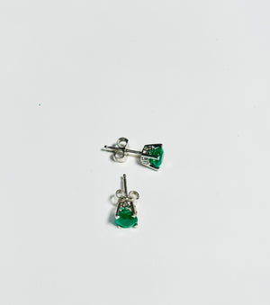 Natural Emerald Stud Earrings, 18K White Gold, 5mm Round AA Emerald, Scroll Design, Gemstone Jewelry, Gift for Her