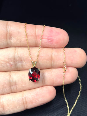 Oval Garnet Scroll Pendant 14K Yellow Gold | AAA Checkered Garnet 3.95–4.70 Cts | Red Gemstone Necklace Gift for Her
