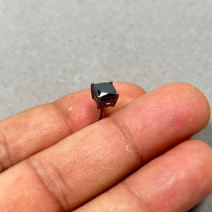 1.25 Ct EGL AA Princess Black Diamond Stud Earrings in 14K Blackened White Gold, Men’s Solitaire Diamond Earrings, Push Back