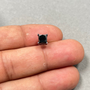1.25 Ct EGL AA Princess Black Diamond Stud Earrings in 14K Blackened White Gold, Men’s Solitaire Diamond Earrings, Push Back