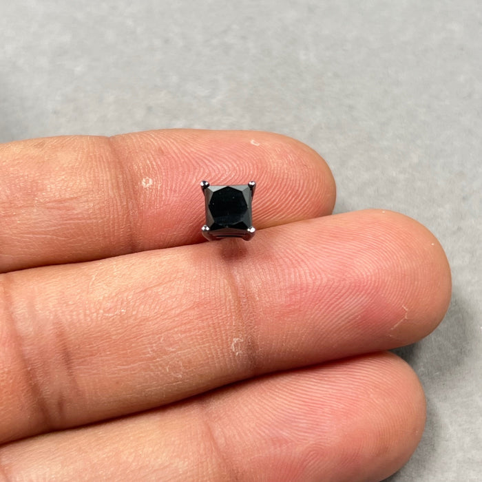 1.25 Ct EGL AA Princess Black Diamond Stud Earrings in 14K Blackened White Gold, Men’s Solitaire Diamond Earrings, Push Back
