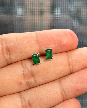 Luxurious Emerald Cut Stud Earrings | 18K Yellow Gold | AA Natural Gemstone | Classic Glamour Fine Jewelry