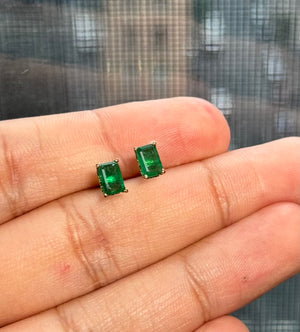 Luxurious Emerald Cut Stud Earrings | 18K Yellow Gold | AA Natural Gemstone | Classic Glamour Fine Jewelry