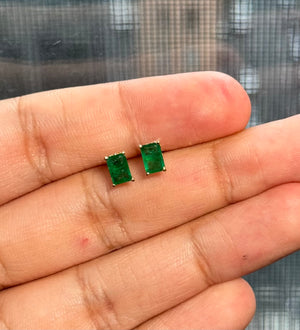 Luxurious Emerald Cut Stud Earrings | 18K Yellow Gold | AA Natural Gemstone | Classic Glamour Fine Jewelry