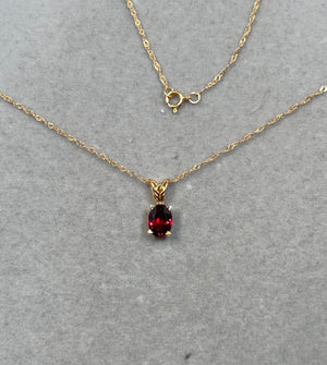 Oval Garnet Scroll Pendant 14K Yellow Gold | AAA Red Garnet 0.95–1.25 Cts | January Birthstone Necklace Gift for Her