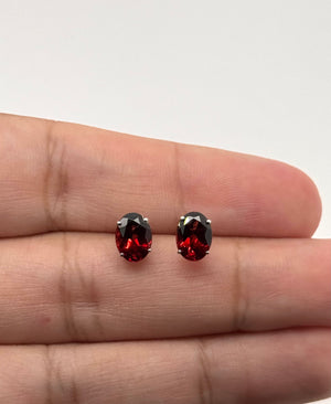 8x6 mm Natural Garnet Stud Earrings | 14K White Gold AAA Oval Gemstone Earrings Gift for Her