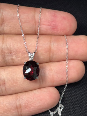 Oval Garnet Scroll Pendant 14K White Gold | AAA Red Garnet 5.27–6.85 Cts | January Birthstone Necklace Gift for Her