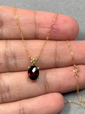 Oval Garnet Scroll Pendant 14K Yellow Gold | AAA Red Garnet 1.35–2.15 Cts | January Birthstone Necklace Gift for Her