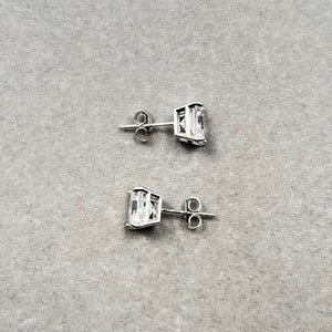 6mm Genuine Bling CZ Princess Cut Stud Earrings in Sterling Silver, Hearts & Arrows Cut Cubic Zirconia Earrings