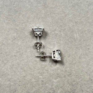 6mm Genuine Bling CZ Princess Cut Stud Earrings in Sterling Silver, Hearts & Arrows Cut Cubic Zirconia Earrings