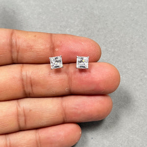 6mm Genuine Bling CZ Princess Cut Stud Earrings in Sterling Silver, Hearts & Arrows Cut Cubic Zirconia Earrings