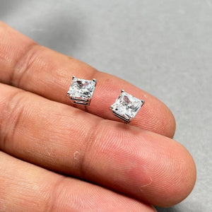 6mm Genuine Bling CZ Princess Cut Stud Earrings in Sterling Silver, Hearts & Arrows Cut Cubic Zirconia Earrings