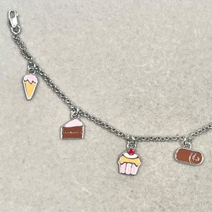 Diamond Charm Kids Bracelet 0.01 Ct SI2–I1 I–J in Sterling Silver | Cake Charm Girls Bracelet, Gift for Child